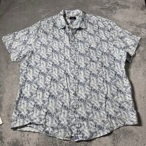 UNTUCKit Shirt Mens XXL Blue 100% Linen Palm Short Sleeve Button‎ Up, Slim Fit